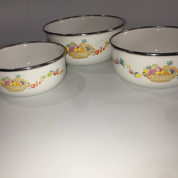 Kobe Kitchen Nesting Bowls Enamel Metal Vintage - Picture 2 of 7